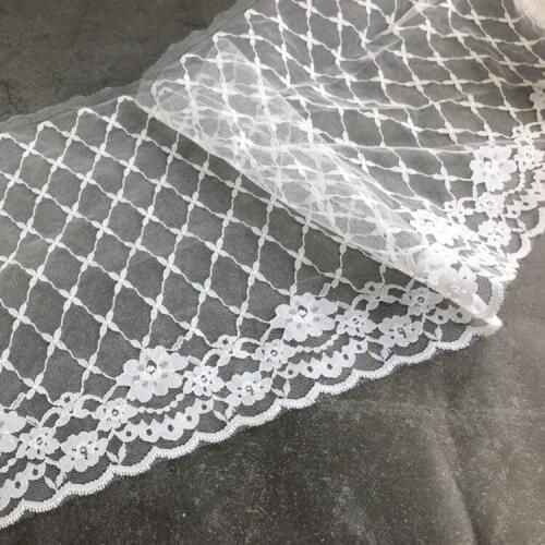 21cm Wide White Mesh Sequin Tulle Fine Lace Fabric Flower Embroidery Ribbon Trims Diy Crafts Wedding Guipure Costume Accessories