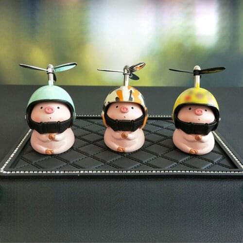 Bicycle Ornament, Cute Cartoon Resin Piggy with Propeller Helmet Car Bike Decoration Gift for Children Adults