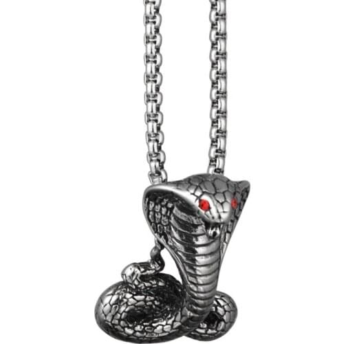 Vintage Red Zircon Inlaid Cobra Pendant Necklace Mens Pendant Fashion Metal Animal Accessories Hip Hop Punk Jewelry Party Gift