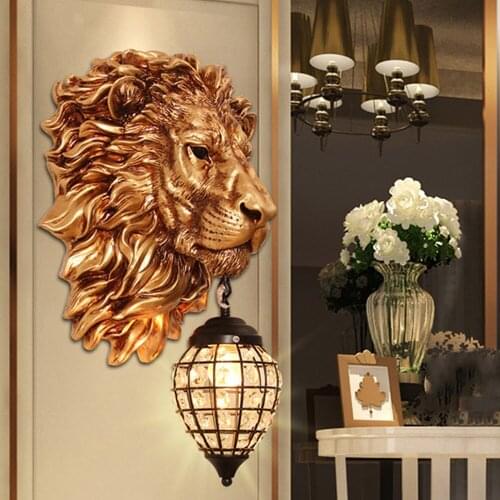 Vintage Luxury Lion Shade LED Wall Lamp Home Decoration Kitchen Wall Light Bedroom Indoor Lighting Wall Sconce Lamp Vanity Light