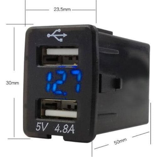 XUNMA New 5V 4.8A 2 USB Voltage display Interface Socket Car fast Charger Adapter for NISSAN, DC-DC Power Inverter Converter