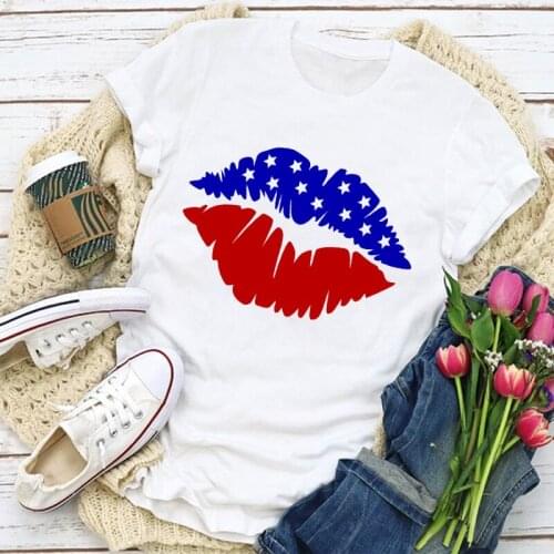 Graphic USA Flag American Patriotic Heart Love Summer T-Shirt Tops Lady Womens Clothing Clothes Tee Female