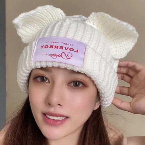 2021 Winter Beanie Hats For Women Men Cute Cat Ear Bunny Hat Hip Hop Cap Warm Knitted Hat Cosplay Party Gorros