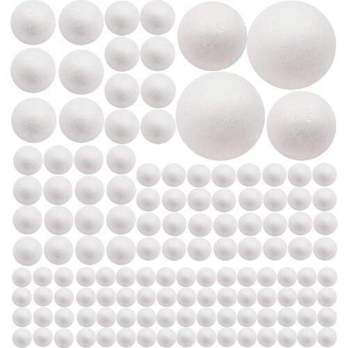 130 Pack Craft Foam Balls, 7 Sizes Including 1-4 Inches, White Polystyrene Smooth Round Balls, Foam Balls for Arts and Crafts