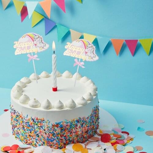 5/10Pcs Happy Birthday Unicorn Rainbow Cake Topper Pink Blue Cupcake Flag DIY Birthday Baby Shower Party Decor Dessert Supplies