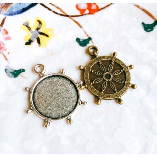 5pcs/lot 20mm Necklace Pendant Setting Antique Bronze Silver Glass Cabochon Blank Base Supplies for Jewelry Finding T319