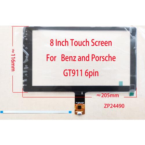 8 Inch Capacitive Touch Screen Digitizer Sensor For Radio 205*116mm 6Pin GT911 ZP24490 JTS018 090 For Benz B200 ML Porsche