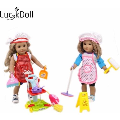Hot Sale Doll Accessories Vacuum Cleaner Mop Broom Bucket And Other Suitable For 18-inch American Doll Toy ,Holiday Gift