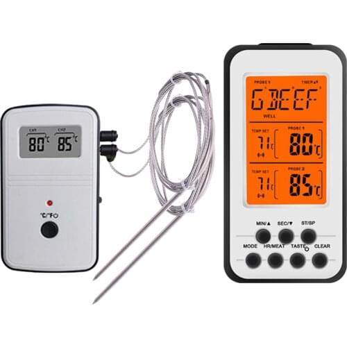 Wireless Digital Grill Grilling BBQ Meat Thermometer with Dual Probes,Wide-view Screen