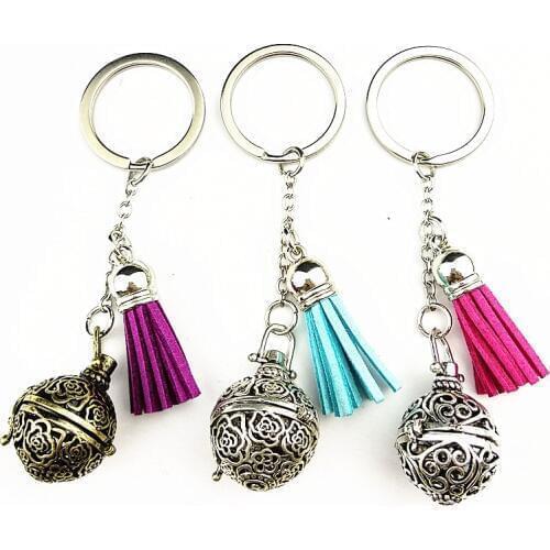1PC Ethnic Retro Aromatherapy Key Chains Perfume Essential Oil Diffuser Cage Locket Key ring with tassels Volcanic Rocks