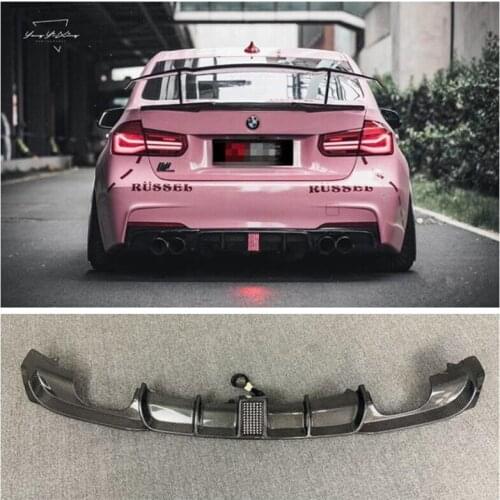 Real Carbon fiber Rear Trunk Diffuser Bumper Lip Spoiler Cover For BMW 3 Series 325I 330I F30/F35 2016-2019（With lamp