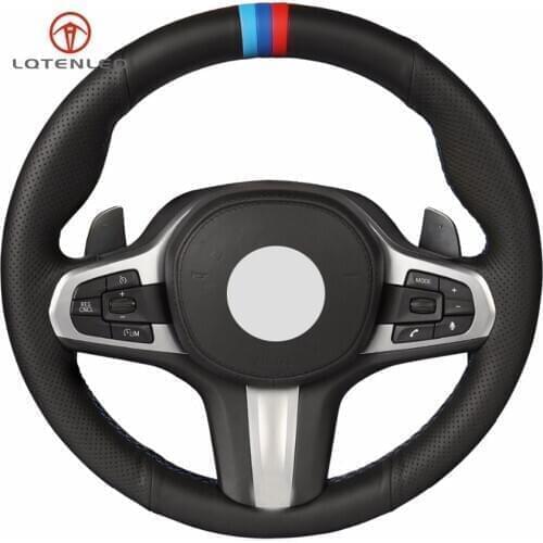 LQTENLEO Black Genuine Leather Steering Wheel Cover for BMW M Sport G30 G31 G32 G20 G21 G12 G14 G15 G16 X3 G01 X4 G02 X5 G05 X7