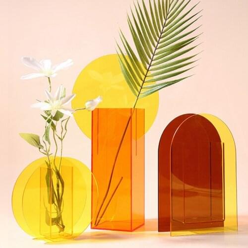 Color Acrylic Vase Floral Container Decorative Geometric Artistic Vases Shop Design Wedding Party Home Office Decoration