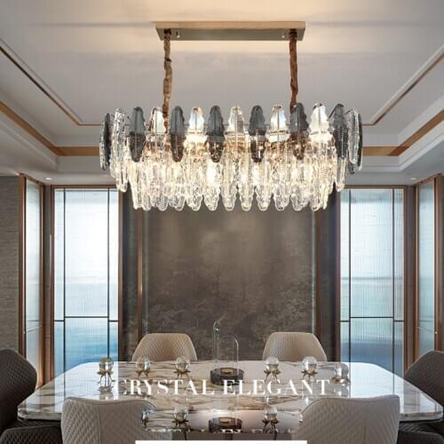 E14 LED Postmodern Crystal Iron Oval Designer Chandelier Lighting Lustre Suspension Luminaire Lampen For Dinning Room