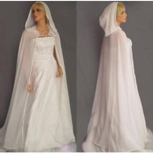 Elegance White/Ivory Chiffon Wedding Cloak Women Shawl Long Hooded Bridal Cape