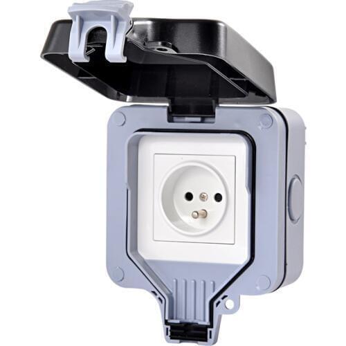 European 2P+E 16A 250V EU outdoor Power Socket Black White France Waterproof Socket French Cable Outlet With Cover