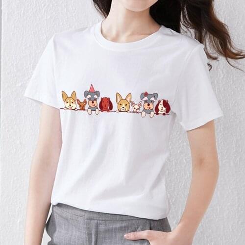 Summer Womens Personality T-shirt Simple Cartoon Animal Cute Fashion Printing Comfortable Casual O-neck Ladies Short Sleeve
