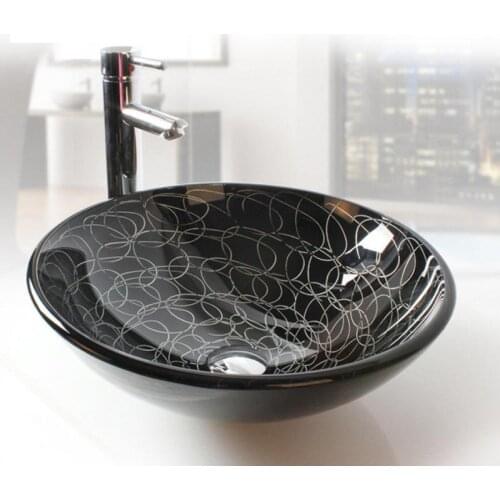 Bathroom Art round black Glass Vessel Vanity Sink