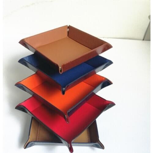 PU Leather Foldable Sundries Storage Tray Drawer Makeup Organizer trays Dice Key Wallet Coin Box Office Desktop Storage Organize