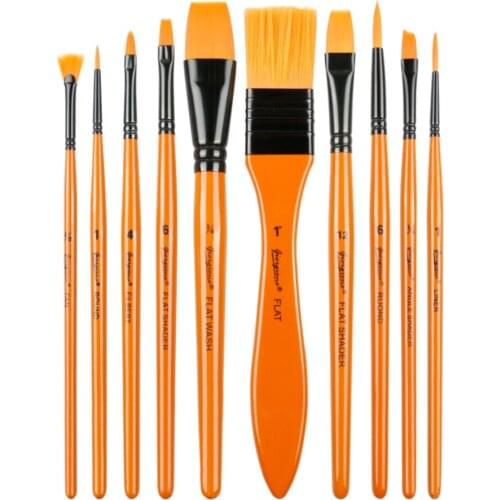 11 pcs Imported Nylon Hair Multi-function Brushes Safety Paint Watercolor Oil Painting Acrylic Brushes with Cloth Bag Artist