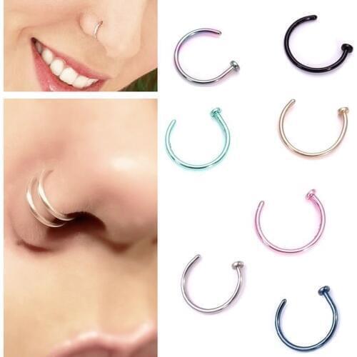 5Pcs Small Thin Jewelry Stainless Steel Nose Open Hoop Ring Earring Body Piercing Studs 8mm 5 Colour