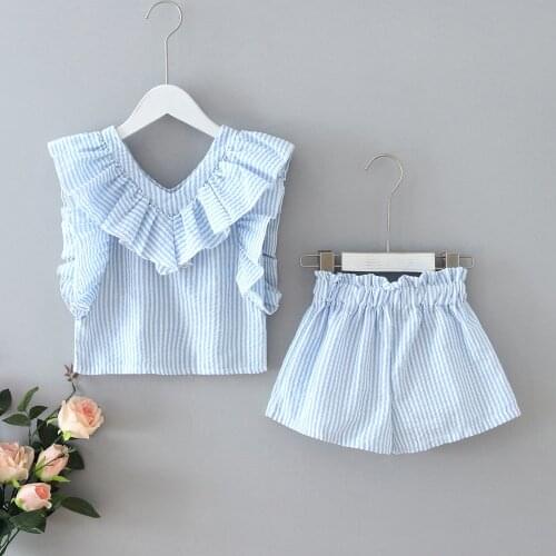 Baby Girl Summer Clothing Set Striped Ruffles T Shirts+shorts Girls Kids 2pcs Casual Princess Suits Clothes