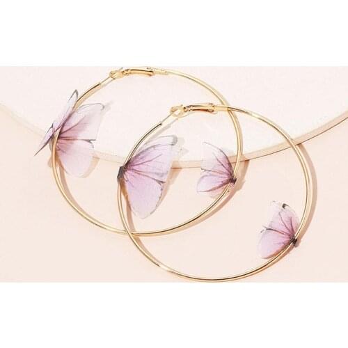 Korean Cute Butterfly Dangle Earrings For Women Gold Color Circle Girl Acrylic Earrings Earring Jewelry Fashion Hoop Drop G4Z3