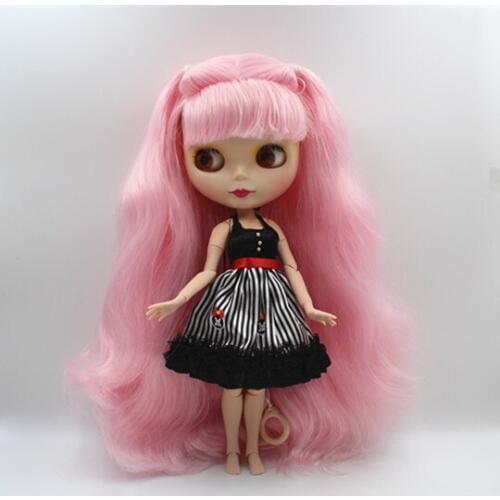 Blygirl Blyth doll Pink bangs can be closed eyes frosted face shell nude doll 30cm joint body DIY doll toy gift