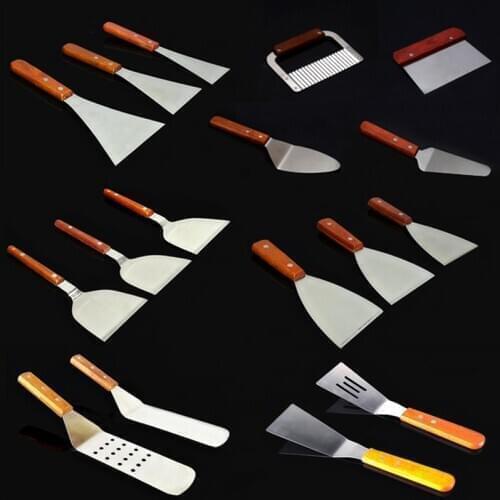 Stainless Steel Fried Shovel Spatula Steak Pizza Grasping Cutters Spade Pastry Cook Tools Wooden Handle Kitchenware spatula