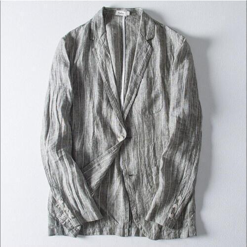 M-3xl Men Linen Suits Stripe Casual Pure Small Male Handsome Thin Section Sunscreen Blazers Jacket Single West Spring