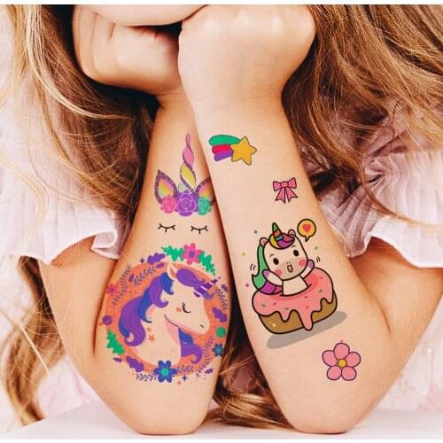 Cute Unicorn Temporary Tattoo For Children Kids Girls Daughter Watercolour Star Tattoos Sticker Flower Fake Tatoos Rainbow