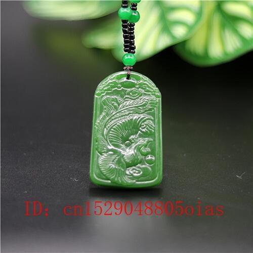 Natural Green Chinese Jade Phoenix Pendant Necklace Charm Jadeite Jewelry Carved Amulet Fashion Accessories Gifts for Women Men