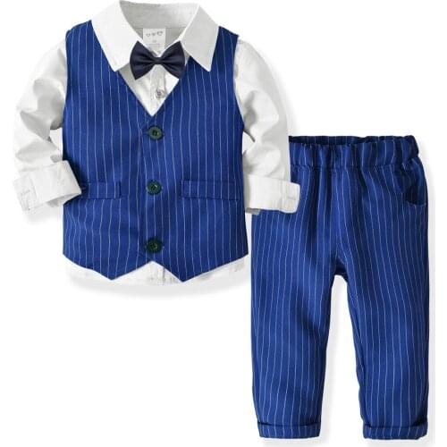 Autumn Baby Boys Gentleman Clothes Sets Newborn Long Sleeve White Romper Top+Vest+Trousers Infant Boys Outfit Christmas Costume