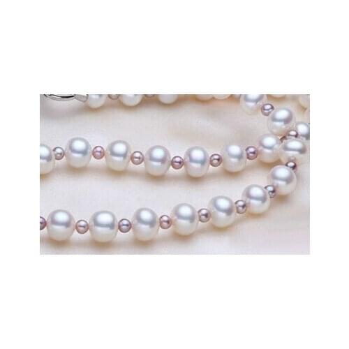 Sets Cultured 7-8mm White purple Akoya Genuine Pearl Necklace