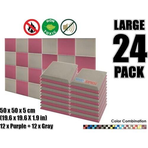 Arrowzoom 24 pcs Bundle Flat Bevel Tile Color Combination Acoustic Panel Sound Absorption Studio Foam 19.6x19.6x1.9 KK1039
