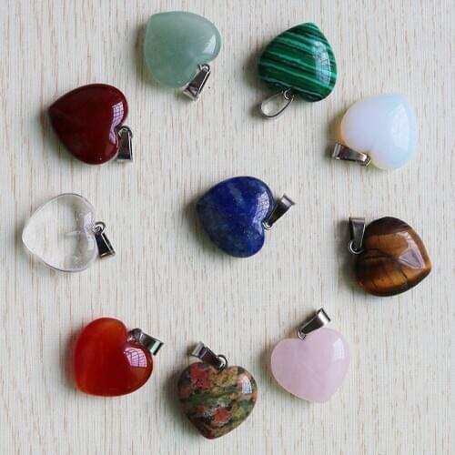 Mix Color Necklace Accessories 30pcs Charms Good Quality 20mm*8mm Heart Natural Stone Pendants For Jewelry Making