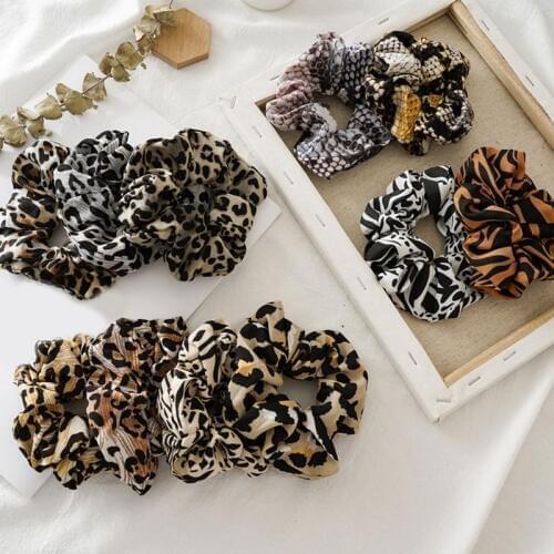 2019 Chiffon Leopard Hairbands Women Hair ties Striped Lady Scrunchies Ponytail Holders female Girl Holder Rope Hair Accessories