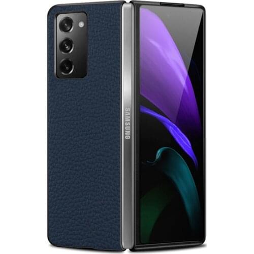 Luxury First Layer Cowhide Genuine Leather Case for Samsung Galaxy Z Fold 2 Fold2 W21 5G Lychee Pattern Shockproof Flip Cover