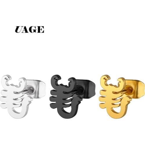 AGE Trendy Simple Punk style Scorpion Gold Silver Color Black Color Stud Earring For Women Men Stainless steel Ear Jewelry Gifts