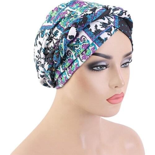 New Braid Head wrap Caps Print Twist Headscarf Cancer Chemotherapy Chemo Beanie Hijab Turban Hats for women