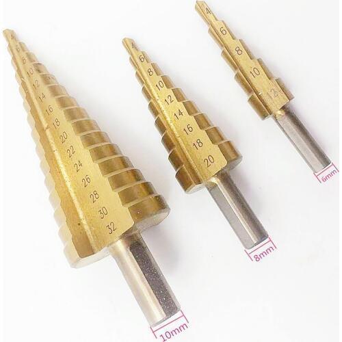 3 pcs 4-32mm Pagoda Drill Titanium Shank HSS Step Drill Pagoda Drill Bit Core Drill Bit Power Tools