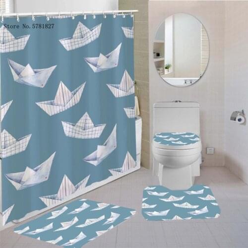Thousand Paper Cranes Bath Curtain 3D Print Sailboat Shower Curtain Set Home Pedestal Rug Toilet Mat Set Shower Curtain Set