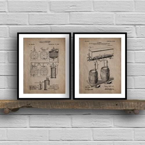 Vintage Beer Patent Poster Beer Brewing Prints Beer Processing Hop Botanical Art Pictures Canvas Painting Bar Pub Wall Decor
