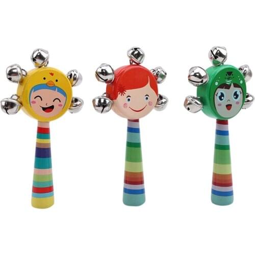 Wooden Maraca Bell Baby Toys Childrens Wooden Cartoon Smiley Infant Early Childhood Teaching Aids Baby Toys