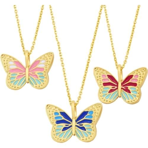 Korean Cute Colorful Enamel Butterfly Copper Pendant Necklace Personality Animal Shape Choker For Women Fine Jewelry Gifts