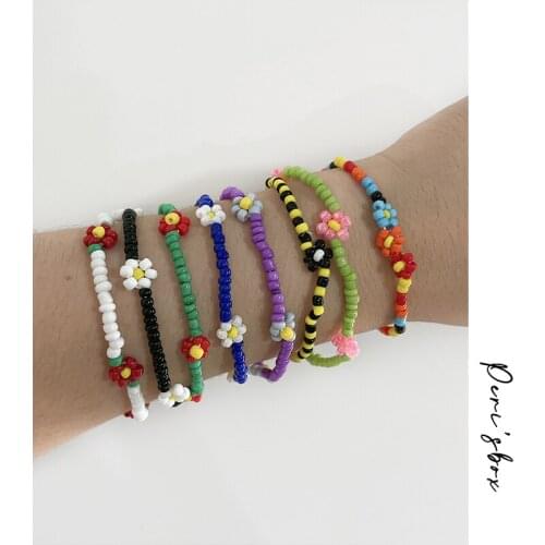 Perisbox Multicolor Sunflower Beaded Chain Bracelet For Women Boho Candy Color Flower Acrylic Bead Chain Bracelets