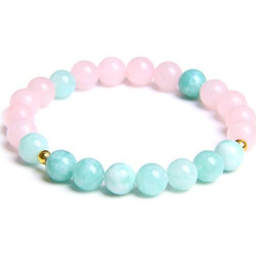 Natural Pink Quartz Bracelet Women Polished Aquamarines Energy Chalcedony Bangle Femme Friendship Bracelet Jewelry Birthday Gift