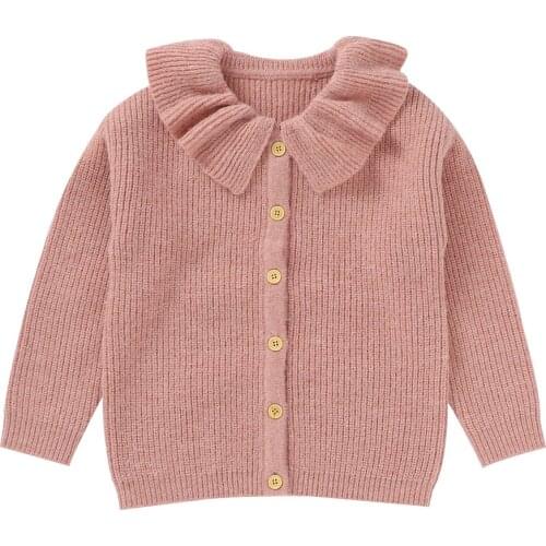 FOCUSNORM Autumn Winter Kids Girls Sweater Coat 5-10Y Solid Knit Long Sleeve Peter Pan Collar Jacket Outfits