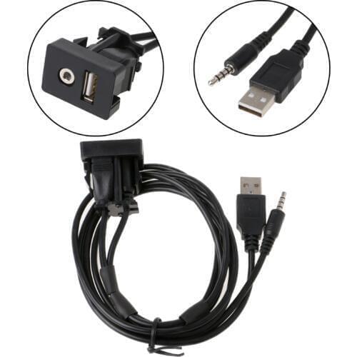1M Car Dash Flush Mount USB Port Auto Boat 3.5mm AUX USB Extension Cable Adapter