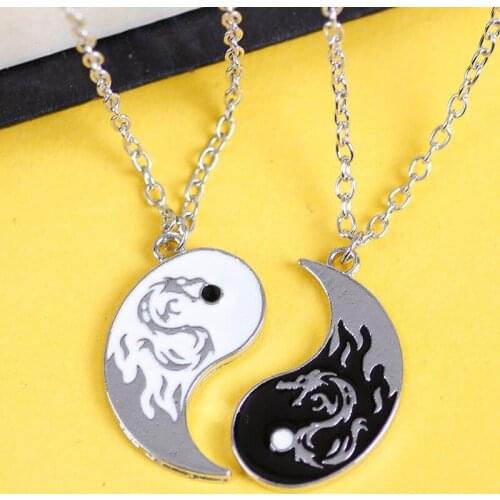1Pair Dragon Pattern Couple Neckalces Stainless Steel Pendant Necklace Jewelry Yin Yang Tai Chi Shaped Pendants Necklace